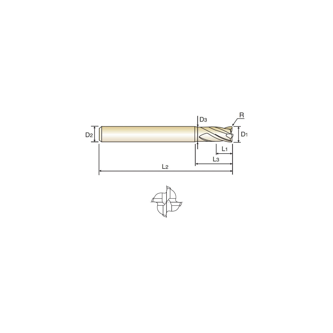X5070 Nano - VHM - Fräser (Torus) - 4 Schneiden Extra Kurz Eckenradius (G8A37)